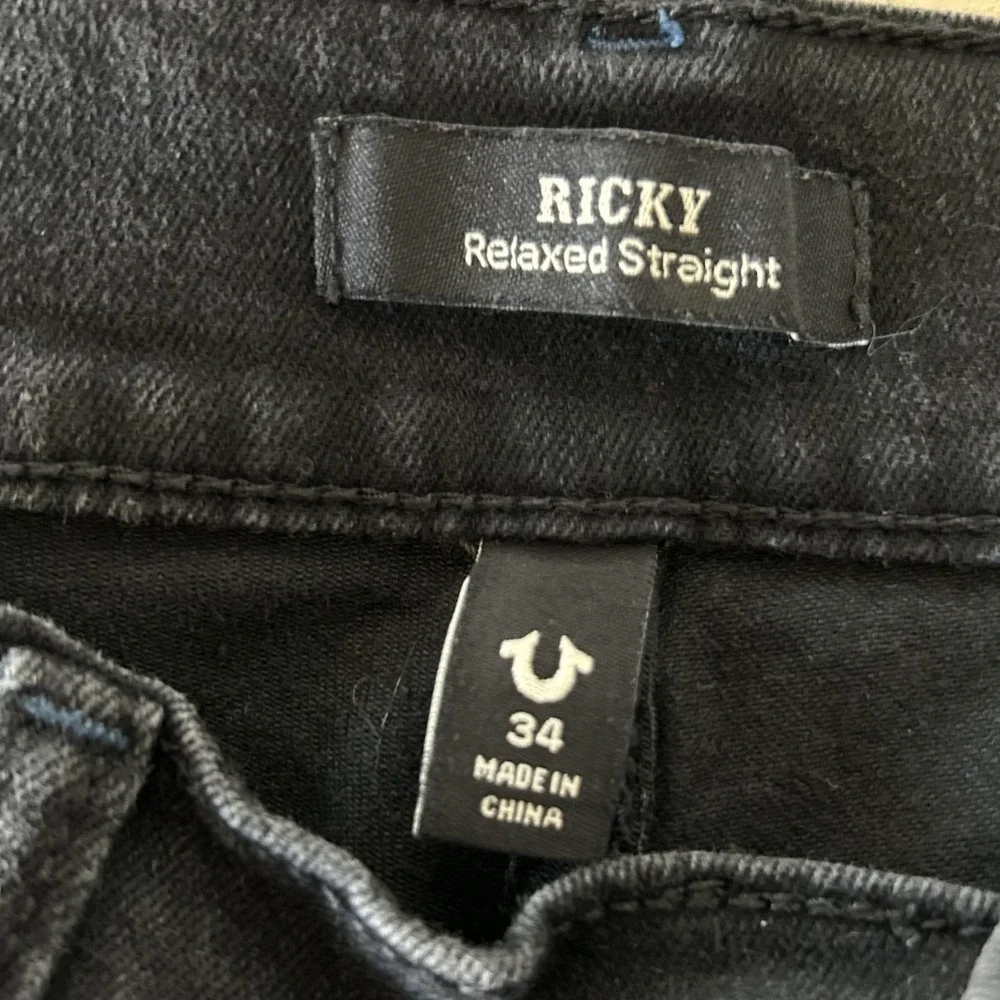 True‎ Religion Ricky Relaxed Straight Jeans Mens 34x33 Black Stretch Denim Logo
